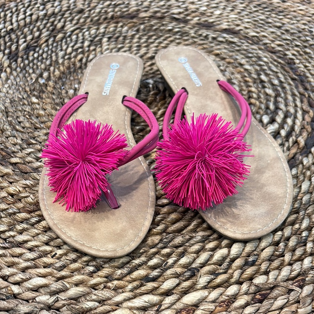 Sondra Roberts Pink Pom-Pom Sandals